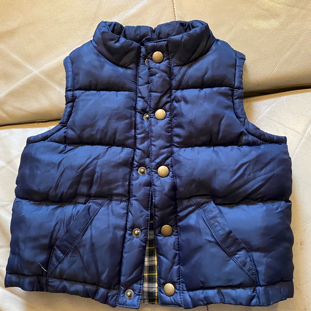Navy and Plaid Gymboree Puffer Vest - 12-18 months